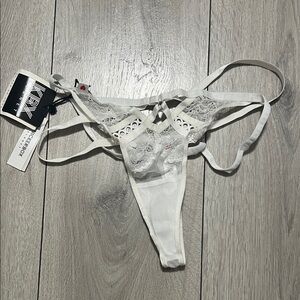 KBX White Lace Strappy Thong (Brand Tag Visible) NWT